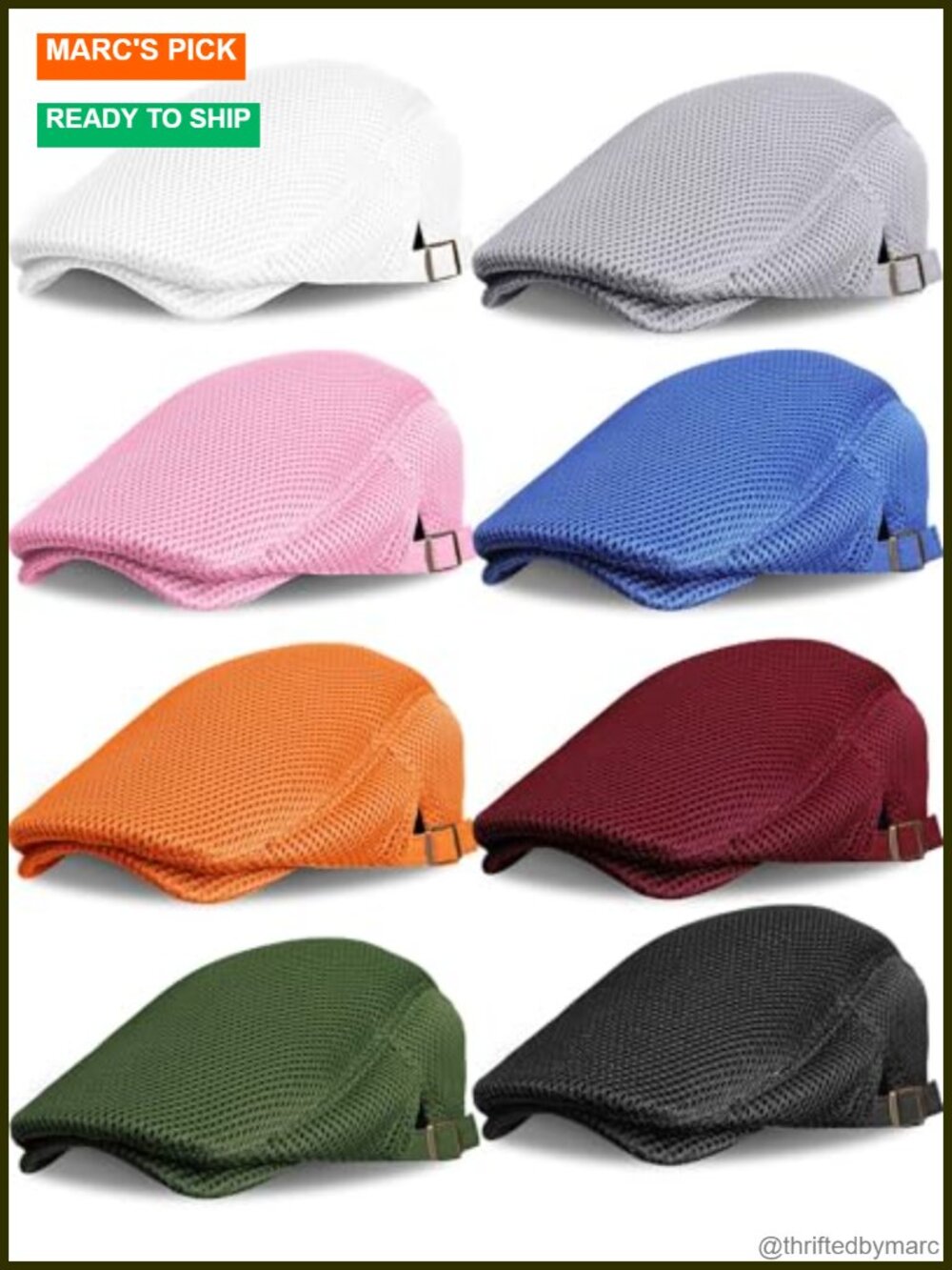 8 Pack Mesh Newsboy Caps for Men, Adjustable Polyester Gatsby Golf Hats